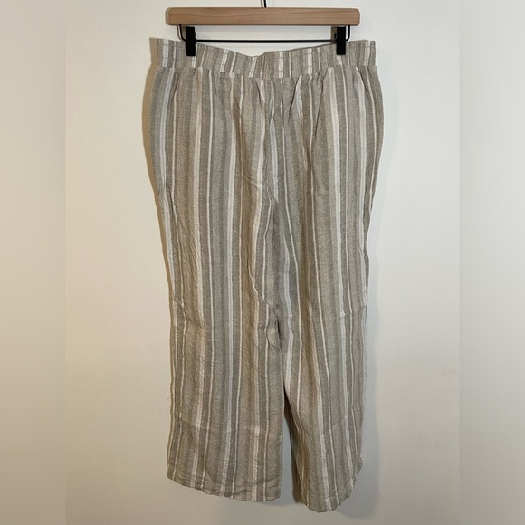 Briggs Linen Blend Wide Leg Pull On Pants Drawstring Size XL Striped Boho Chic - Picture 9 of 12